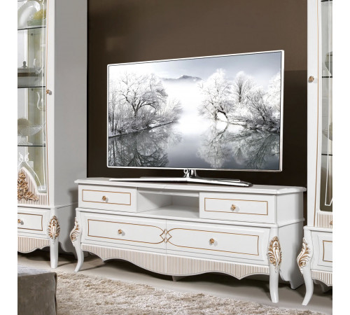 Тумба под тв гостиную Стелла (белый золото)